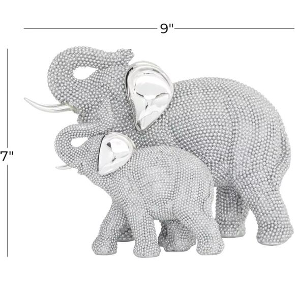 Litton Lane Elephant Sculpture 7 in x 9 in Silver Solid Polystone Glam - Picture 3 of 3